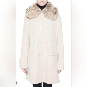 Tory Burch Cream Lurex Insert Fur Collar Detail Ivan Long Coat Size S NWT